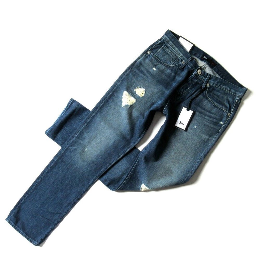 NWT 3x1 WM3 Retro Straight Leg in Vintage Ripper Destroyed Jeans 26 $255